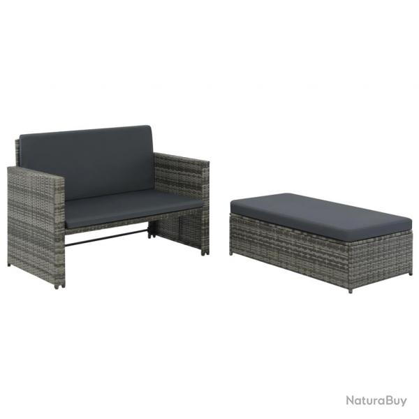 Salon de jardin 2 pcs avec coussins Rsine tresse Gris alsavelo