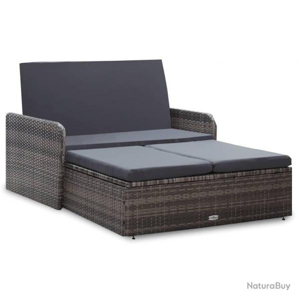 Salon de jardin 2 pcs avec coussins Rsine tresse Gris alsavelo