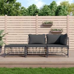 Salon de jardin 3 pcs avec coussins anthracite résine tressée alsavelo