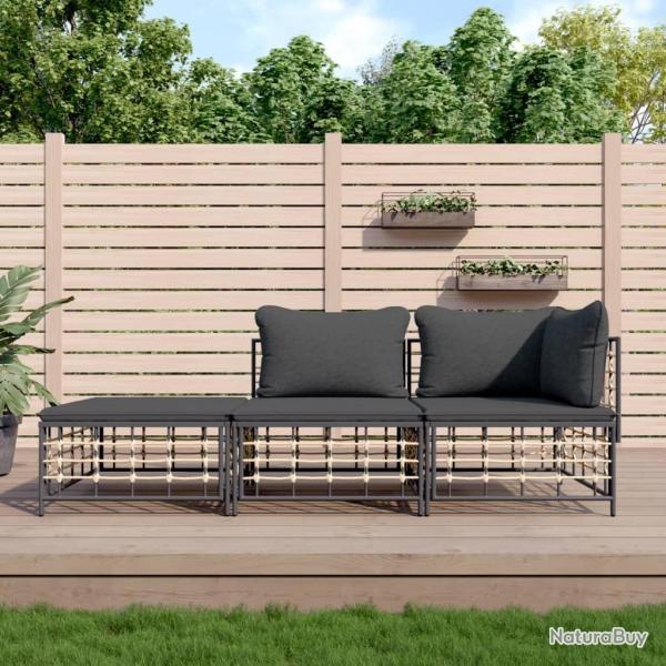 Salon de jardin 3 pcs avec coussins anthracite rsine tresse alsavelo