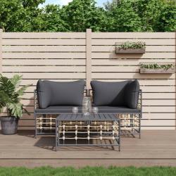 Salon de jardin 3 pcs avec coussins anthracite résine tressée alsavelo