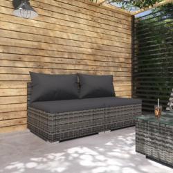 Salon de jardin 2 pcs avec coussins Résine tressée Gris