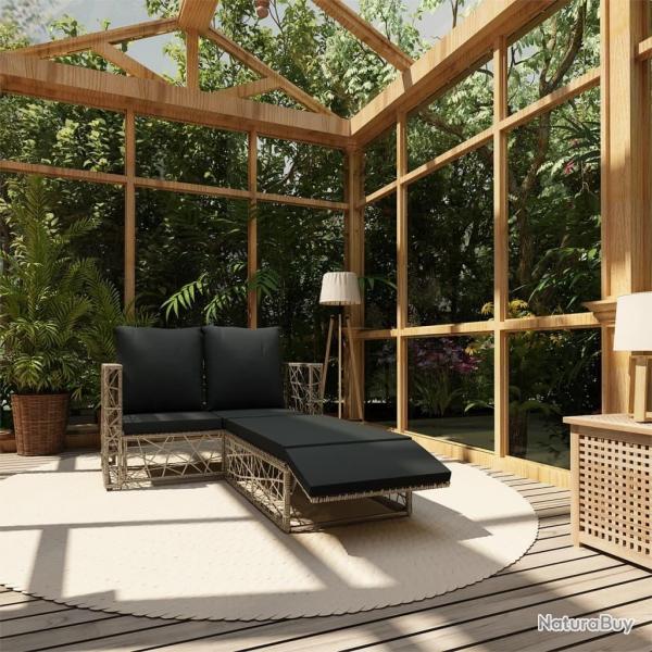 Salon de jardin 2 pcs avec coussins Rsine tresse Gris alsavelo