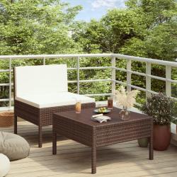 Salon de jardin 2 pcs avec coussins Résine tressée Marron alsavelo
