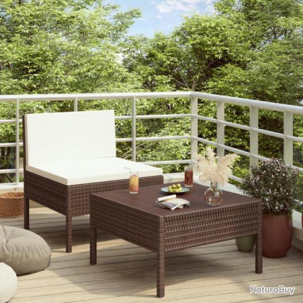 Salon de jardin 2 pcs avec coussins Rsine tresse Marron