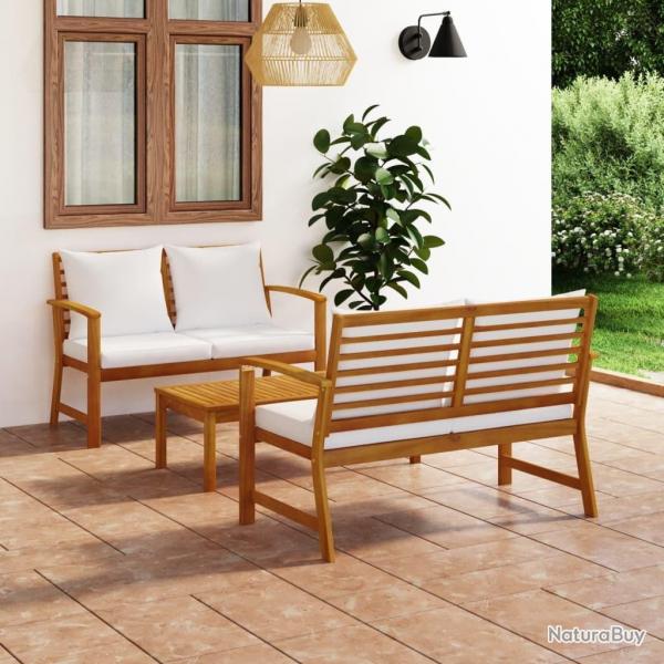 Salon de jardin 3 pcs avec coussin Bois d'acacia solide alsavelo