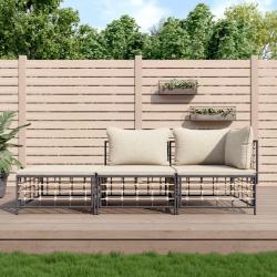 Salon de jardin 3 pcs avec coussins anthracite résine tressée alsavelo