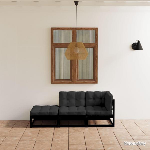 Salon de jardin 3 pcs avec coussins Bois de pin massif alsavelo