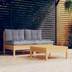 Salon de jardin 3 pcs avec coussins gris Bois de pin alsavelo