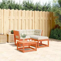 Salon de jardin 3 pcs avec coussins cire marron bois pin massif