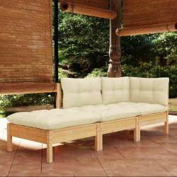 Salon de jardin 3 pcs avec coussins crème Bois de pin massif alsavelo