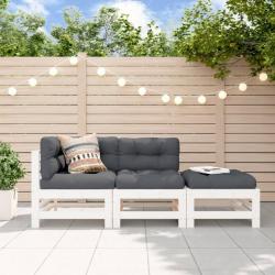 Salon de jardin 3 pcs avec coussins blanc bois massif