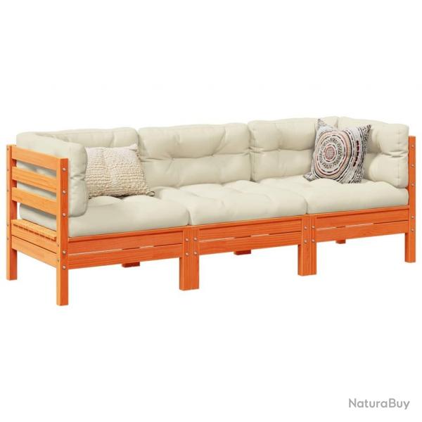 Salon de jardin 3 pcs avec coussins cire marron bois pin massif alsavelo