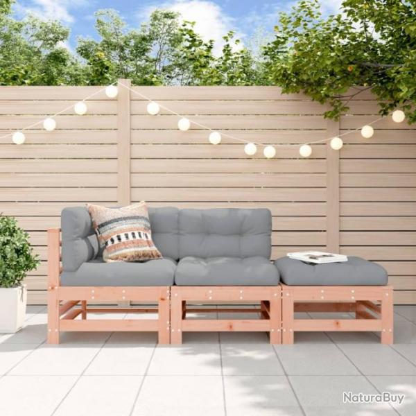 Salon de jardin 3 pcs avec coussins bois massif douglas