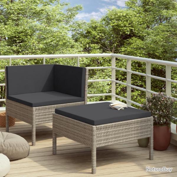 Salon de jardin 2 pcs avec coussins Rsine tresse Gris alsavelo