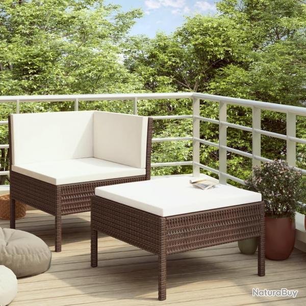 Salon de jardin 2 pcs avec coussins Rsine tresse Marron alsavelo