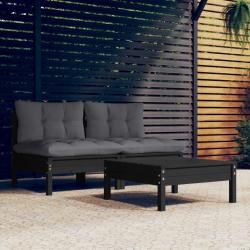 Salon de jardin 3 pcs avec coussins anthracite bois de pin alsavelo