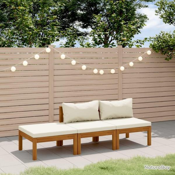Salon de jardin 3 pcs avec coussin crme Bois d'acacia solide alsavelo