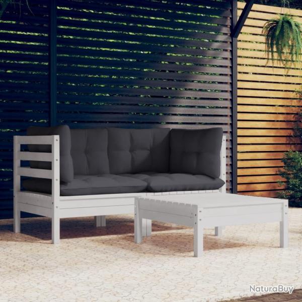 Salon de jardin 3 pcs avec coussins anthracite bois de pin alsavelo