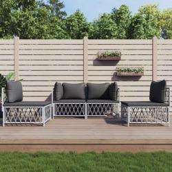 Salon de jardin 4 pcs avec coussins blanc acier