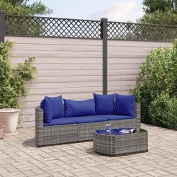 Salon de jardin 4 pcs avec coussins gris résine tressée alsavelo