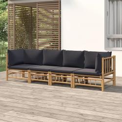 Salon de jardin 4 pcs avec coussins gris foncé bambou alsavelo