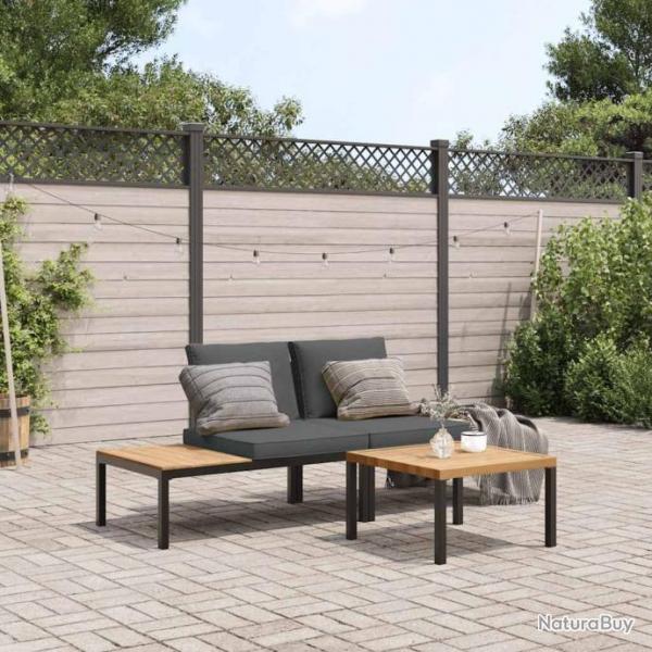 Salon de jardin 3 pcs avec coussins noir aluminium