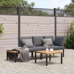 Salon de jardin 3 pcs avec coussins noir aluminium