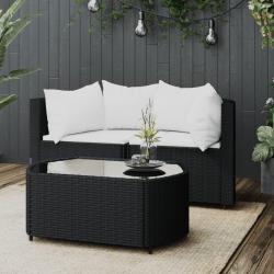 Salon de jardin 3 pcs avec coussins Noir Résine tressée alsavelo