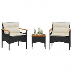 Salon de jardin 3 pcs avec coussins noir résine tressée alsavelo
