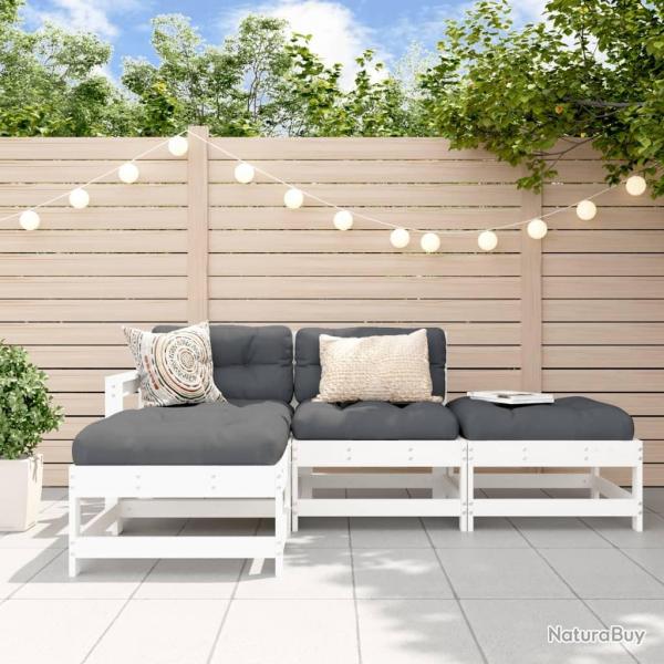 Salon de jardin 4 pcs avec coussins blanc bois massif alsavelo