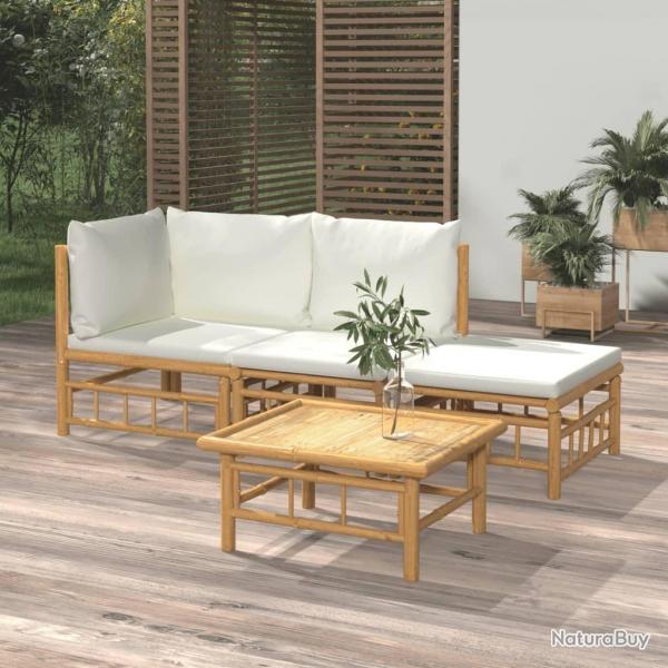 Salon de jardin 4 pcs avec coussins blanc crme bambou alsavelo