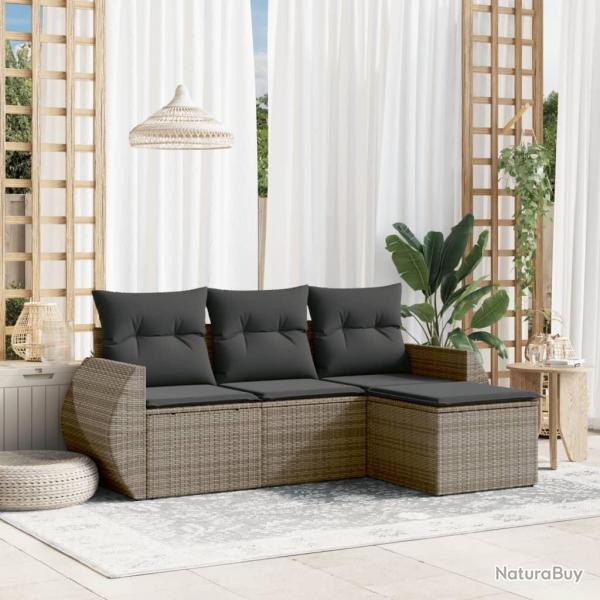 Salon de jardin 4 pcs avec coussins gris rsine tresse alsavelo