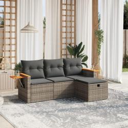 Salon de jardin 4 pcs avec coussins gris résine tressée