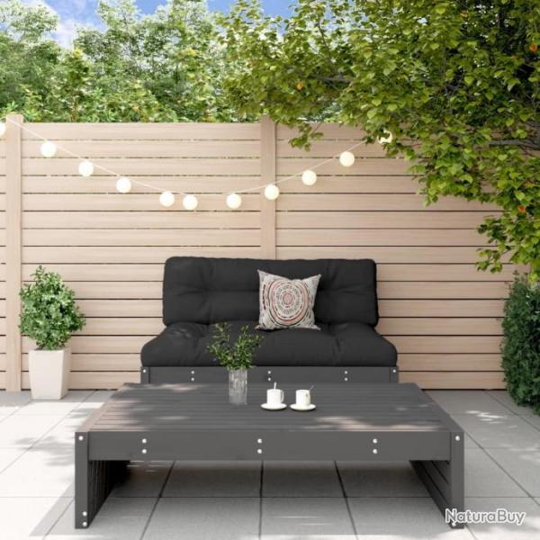 Salon de jardin 2 pcs avec coussins gris bois massif