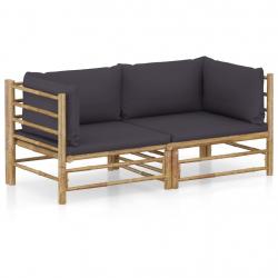 Salon de jardin 2 pcs avec coussins gris foncé bambou alsavelo