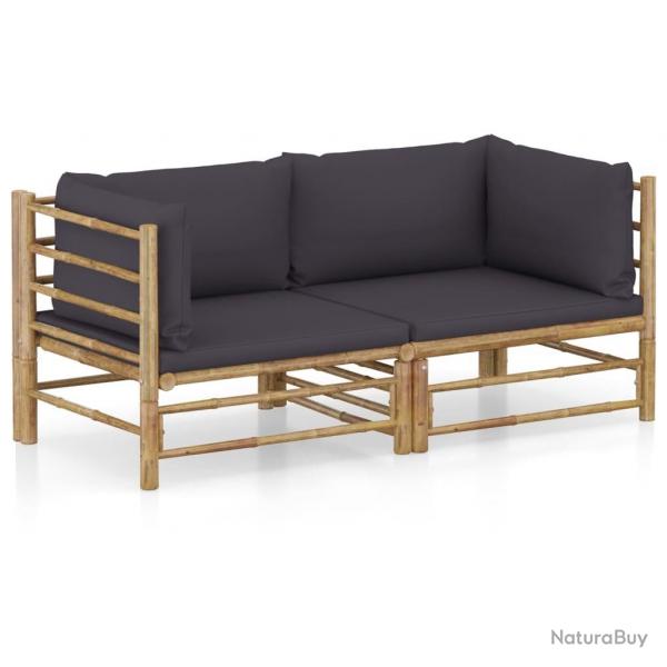 Salon de jardin 2 pcs avec coussins gris fonc bambou alsavelo