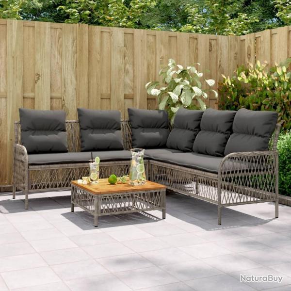 Salon de jardin 2 pcs avec coussins Gris Rsine tresse alsavelo