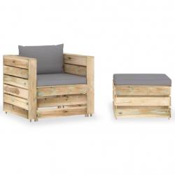 Salon de jardin 2 pcs avec coussins Bois imprégné de vert alsavelo