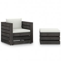 Salon de jardin 2 pcs avec coussins Bois imprégné de gris alsavelo