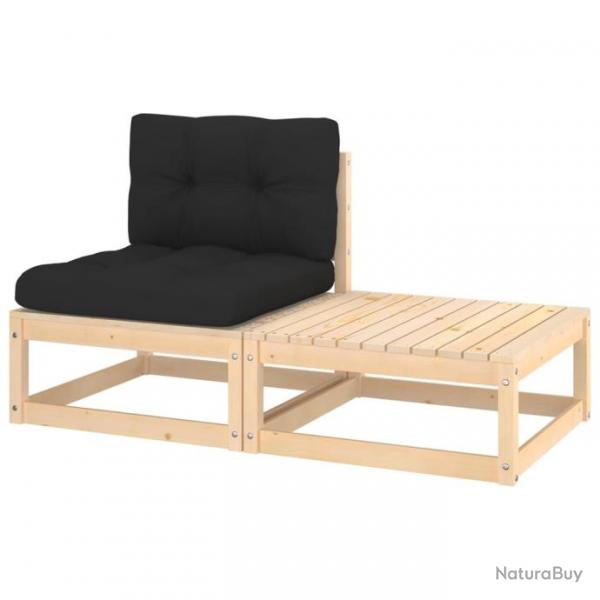 Salon de jardin 2 pcs avec coussins Bois de pin massif