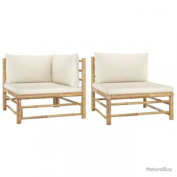 Salon de jardin 2 pcs avec coussins blanc crme Bambou