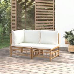 Salon de jardin 2 pcs avec coussins blanc crème bambou