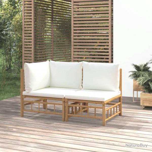 Salon de jardin 2 pcs avec coussins blanc crme bambou