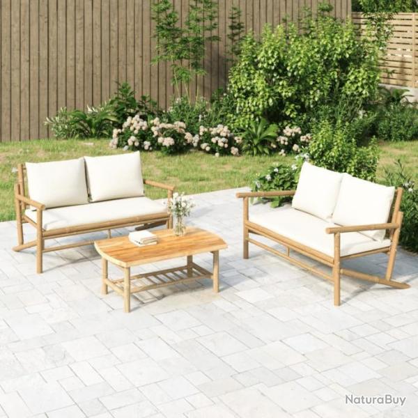 Salon de jardin 2 pcs avec coussins blanc crme bambou