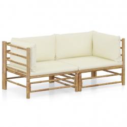 Salon de jardin 2 pcs avec coussins blanc crème bambou alsavelo