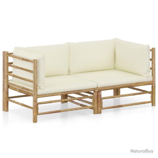 Salon de jardin 2 pcs avec coussins blanc crme bambou alsavelo