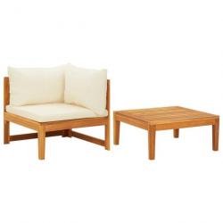 Salon de jardin 2 pcs avec coussins blanc crème Bois d'acacia