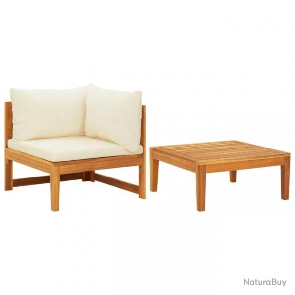 Salon de jardin 2 pcs avec coussins blanc crme Bois d'acacia