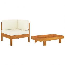 Salon de jardin 2 pcs avec coussins blanc crème Bois d'acacia